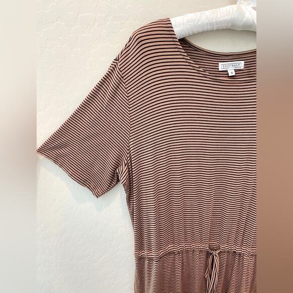 SWEET SALT | Brown & Black Striped Drawstring Midi Dress Modest | Size 12 - Picture 2 of 6
